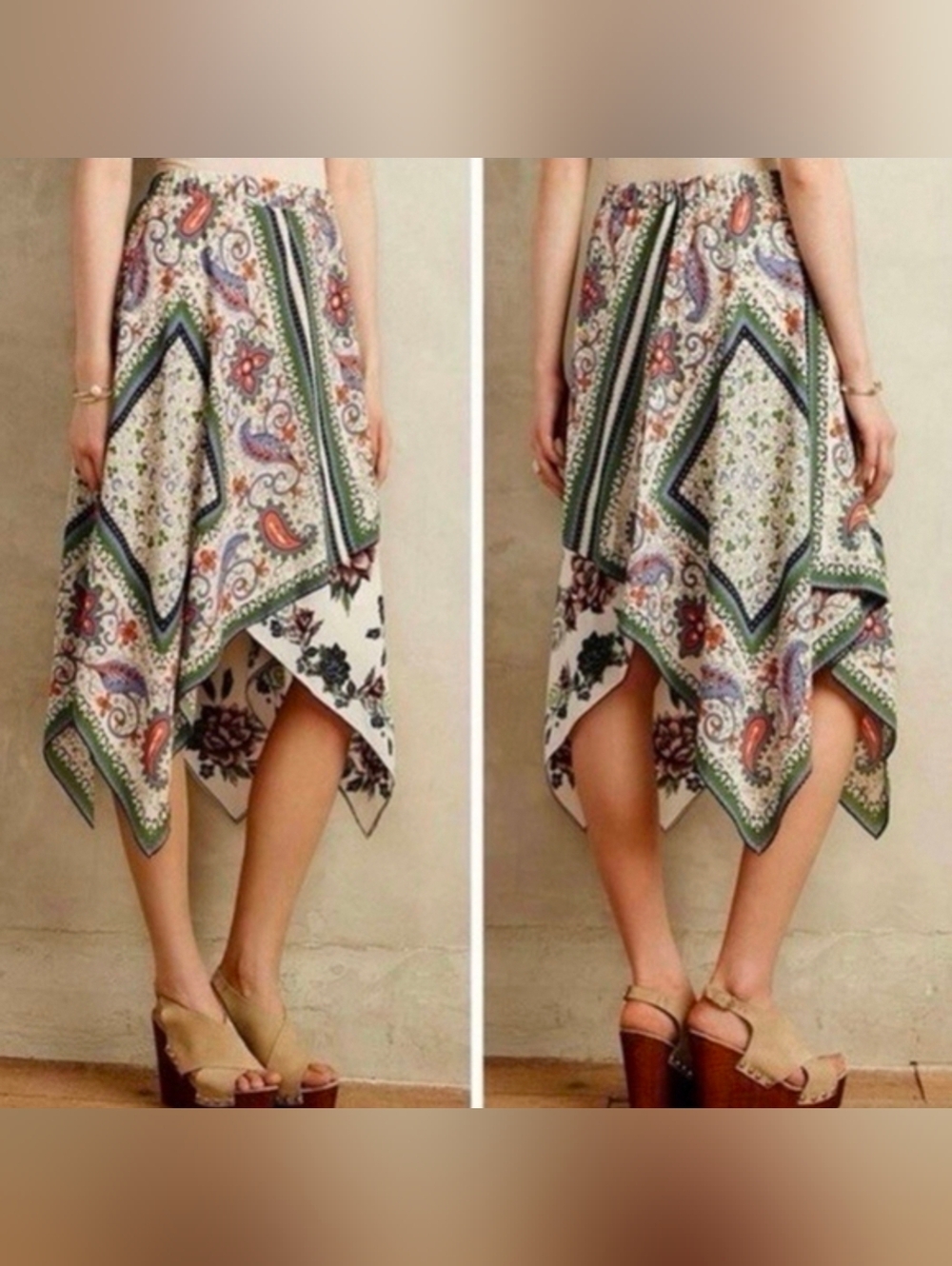 Maeve Anthropologie Far Sun Handkerchief Asymmetrical Boho Skirt Festival Whimsy